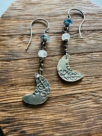 Image 2 of kyanite moonstone crescent moon dangle earrings