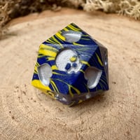 Image 4 of Dark Blue and Yellow Death Save D20 Dice for Dungeons and Dragons
