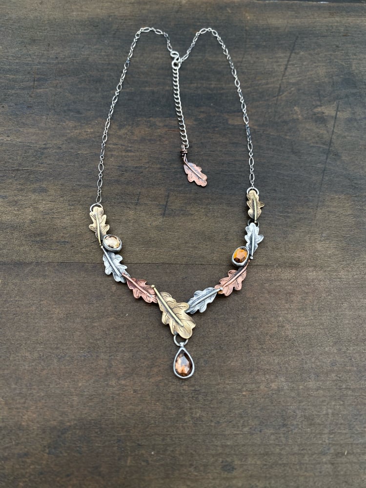 Image of Oregon White Oak Leaf Mixed Metal Zircon Necklace