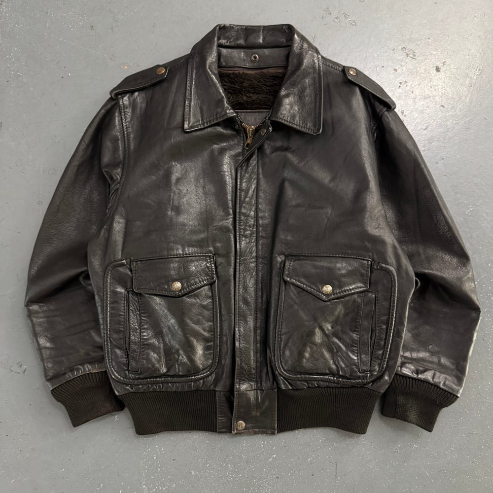 Image of Vintage American leather flying jacket, size large 