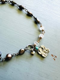 Image 1 of peacock pearl and moonstone charm bracelet