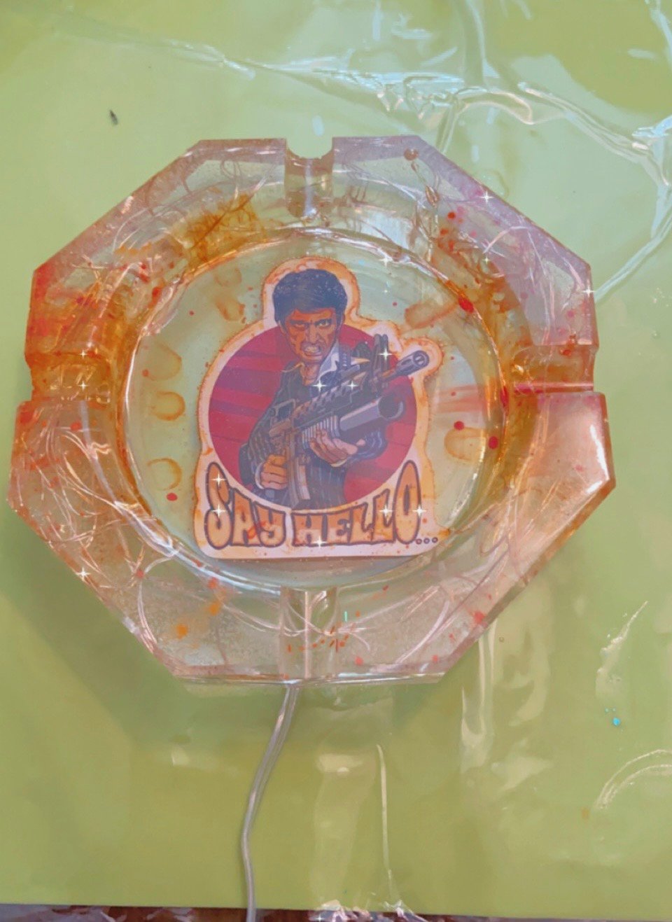 Image of Decorated Scarface ashtray /Jewelry holder with red led lights