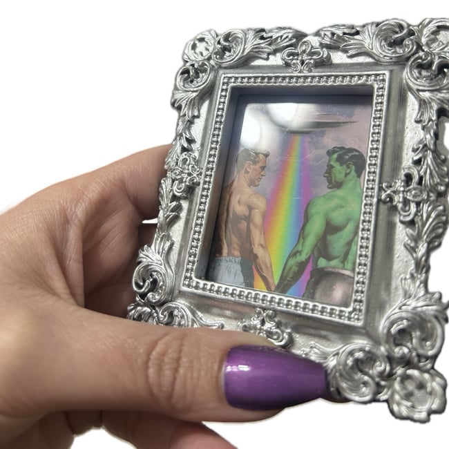 Ready to Ship! 3.5 inch Silver Mini Framed ‘Gayliens’ // Magnet & Wall Hanger Included