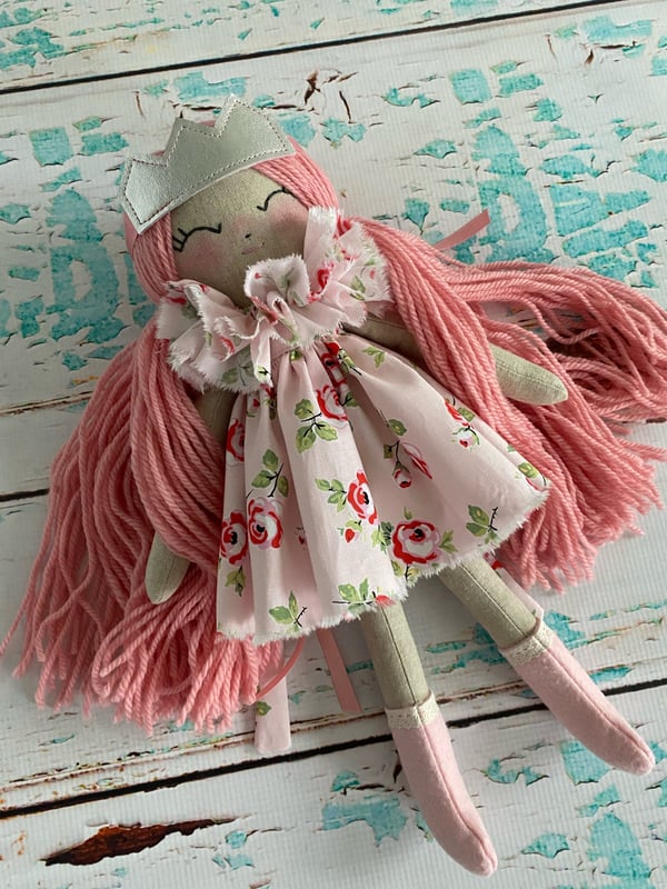 Image of Katie, Petite Doll With Pink Dress And Crown