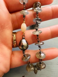 Image 5 of wire wrapped labradorite opal and Tahitian pearl necklace