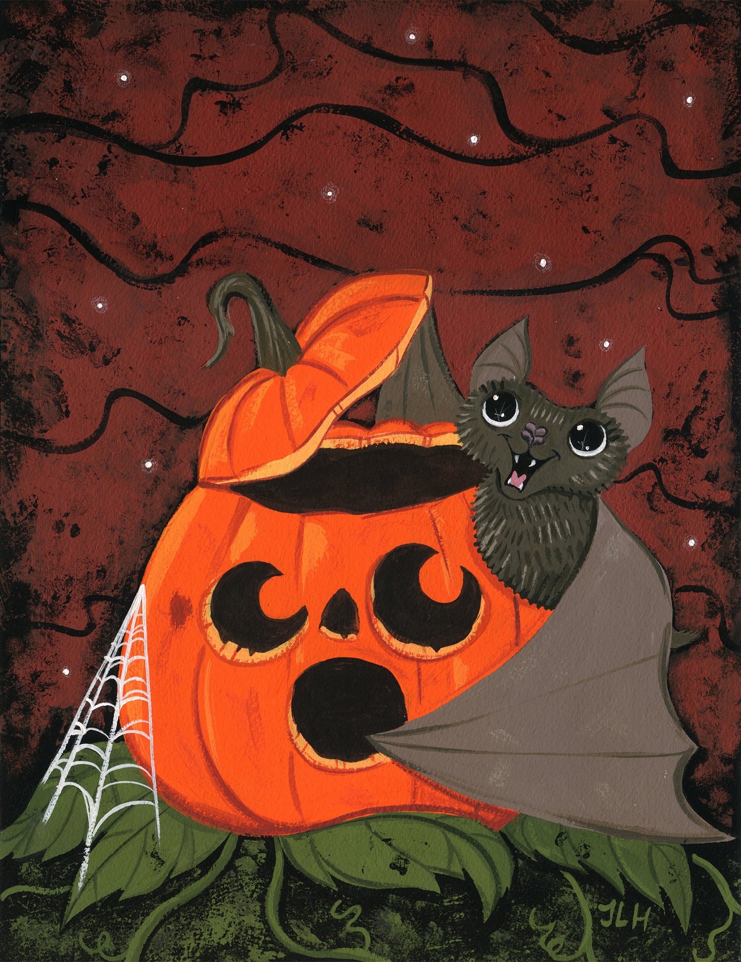 Pumpkin Bat Halloween Print