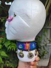 Image 2 of Fez tribal coin choker - purple blue