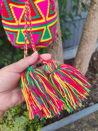 Image 3 of Wayuu Mochila Colombian Bucket bag Neon