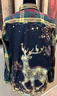 Vintage Green/Yellow/Red Flannel Shirt Glowing Reindeer