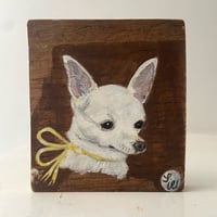 Image 1 of Original painting on wood -chihuahua with a yellow ribbon