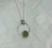 Image 1 of Green Sea Glass Sterling Silver Pendant on 16” chain