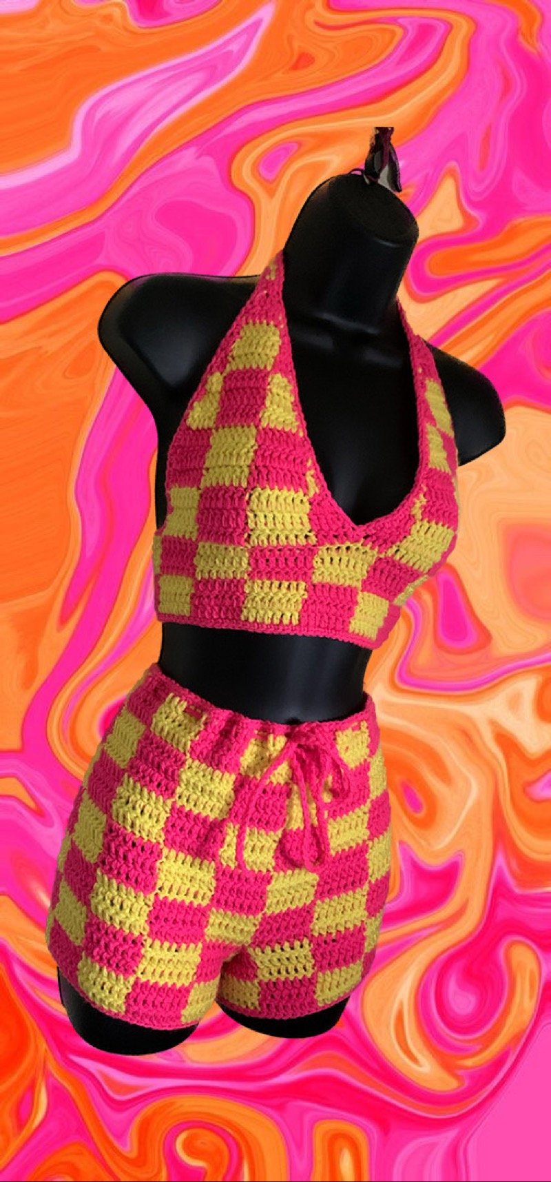 Image of Checkered 2pc Halter Set
