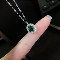 Image 4 of Oringal White Gold Au585 Pendant Popular Oval Shape 1.5CT Emerald Diamond Engagement Pendant Necklac