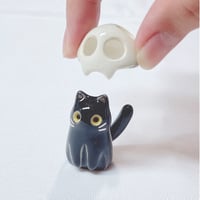 Image 5 of Glow In Dark Black Cat With Skull Mask White Gold Version Ceramic Figurine 3