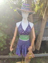 Image 11 of Boho Mini Skirt Rara- Purple s/m fits from age 12 girl to 12uk  adult 