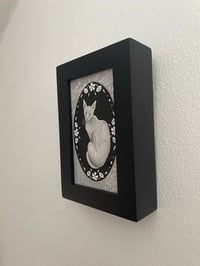 Image 2 of Original Ink And Watercolor grey cat with flowers in frame
