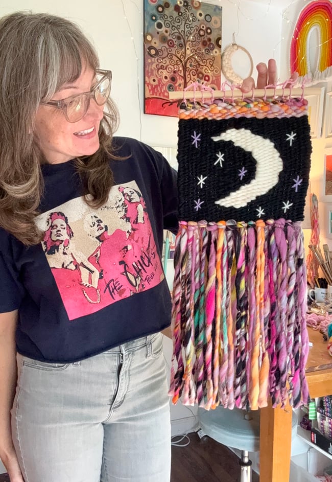 Night moon and stars. Woven wall hanging.