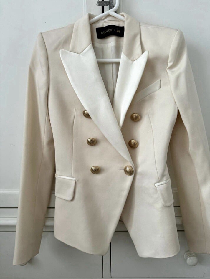Image of BALMAIN x HM CREAM BLAZER WITH GOLD BUTTONS (US 12/EU 42)