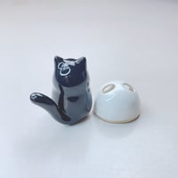 Image 5 of Black cat with skull mask ceramic figurine #2