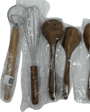 Image of Tilly Living 10 Piece Teak Wood Utensil Set and Danish Dough Whisk -NEW