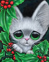 White Cat Mistletoe Holly Art Print 