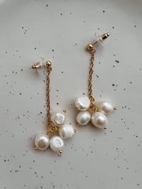 Image 3 of PEARL CLUSTER DROP STUD EARRINGS 