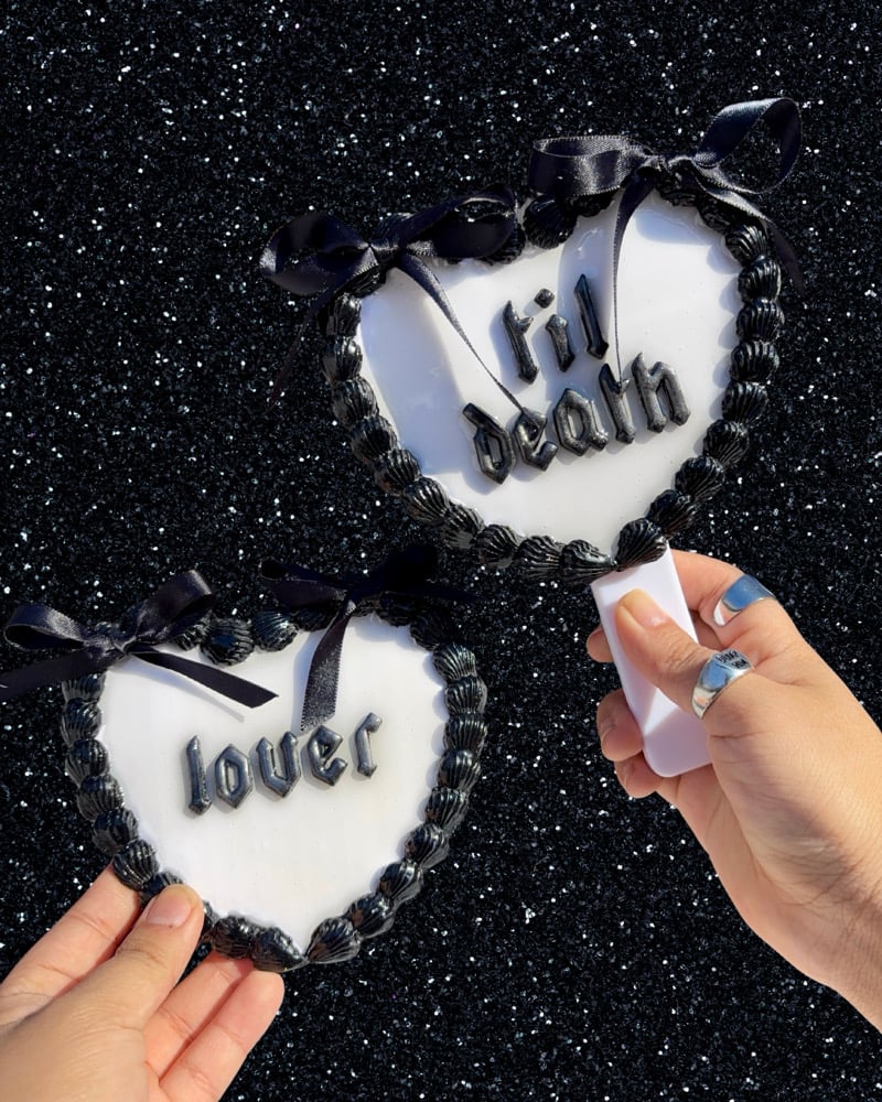 Image of White and Black VDay Cake Handheld Mirror
