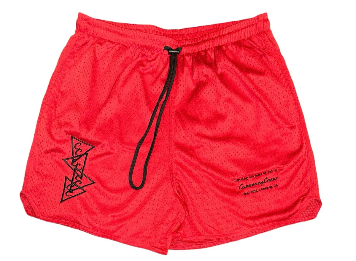Image of Currency Crew Established 4 Stacks Mesh Shorts Red
