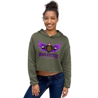 Image 3 of BOSSFITTED Purple and Gold Logo Crop Hoodie