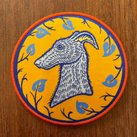 Image 1 of Hound cameo woven patch in tangerine and aqua