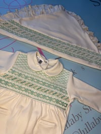 Image 4 of boys cream/mint smocked babygrow