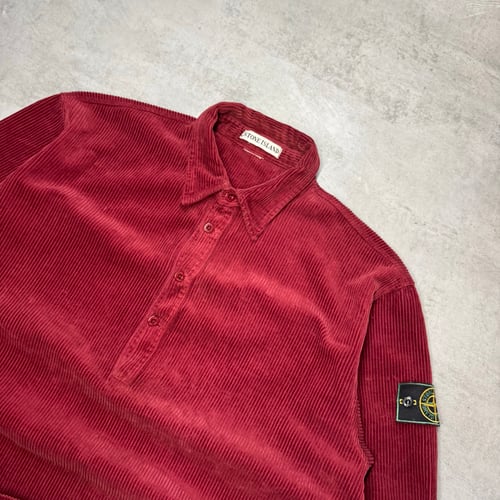 Image of 1990s Stone Island Jumbo Corduroy 1/4 Button Up Shirt, Size Large