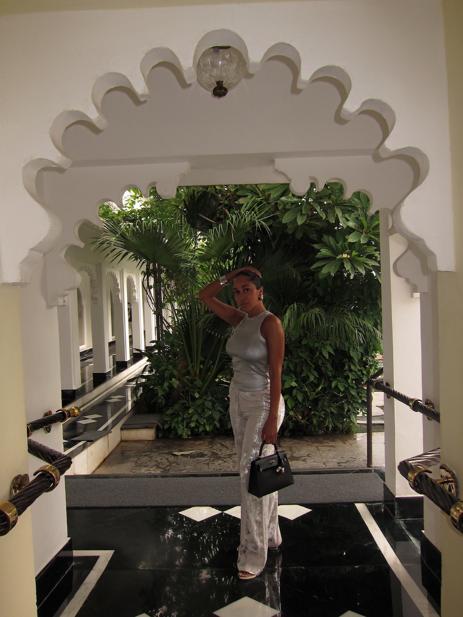 Image of ZARA FLOWY METTALIC PANTS (M) & FOIL TANK (S)