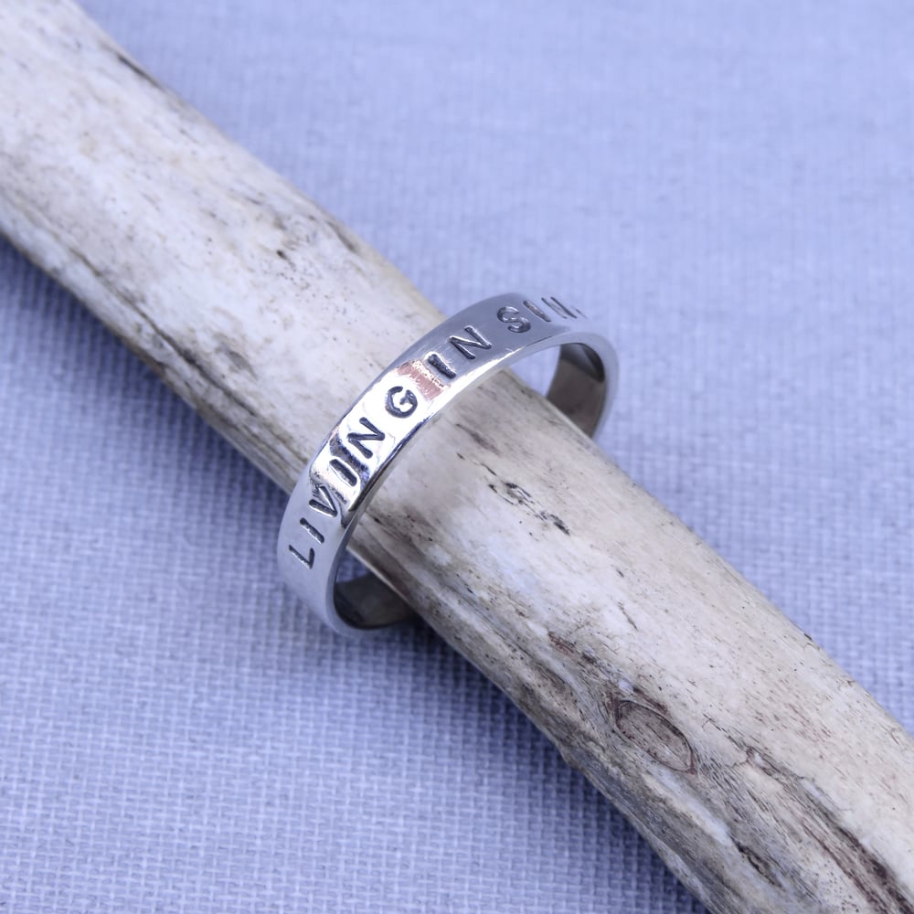 Handmade LIVING IN SIN Sterling Silver Ring