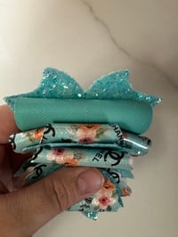 Image 5 of Pastel Floral Glam Tumbler Straw Topper Bow – Teal & Pink Designer-Inspired Cup Accessory