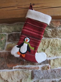 Image of Red Striped Penguin Stocking