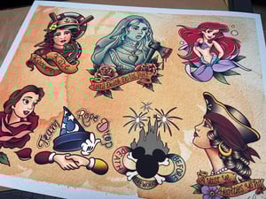 Image of Disney Inspired 2026 Traditional Tattoo Flash Sheet: Dis26A 11x14