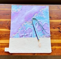 Image 17 of Handmade Canvas Brush Holder Amethyst Geode Print with Lemurian Crystals