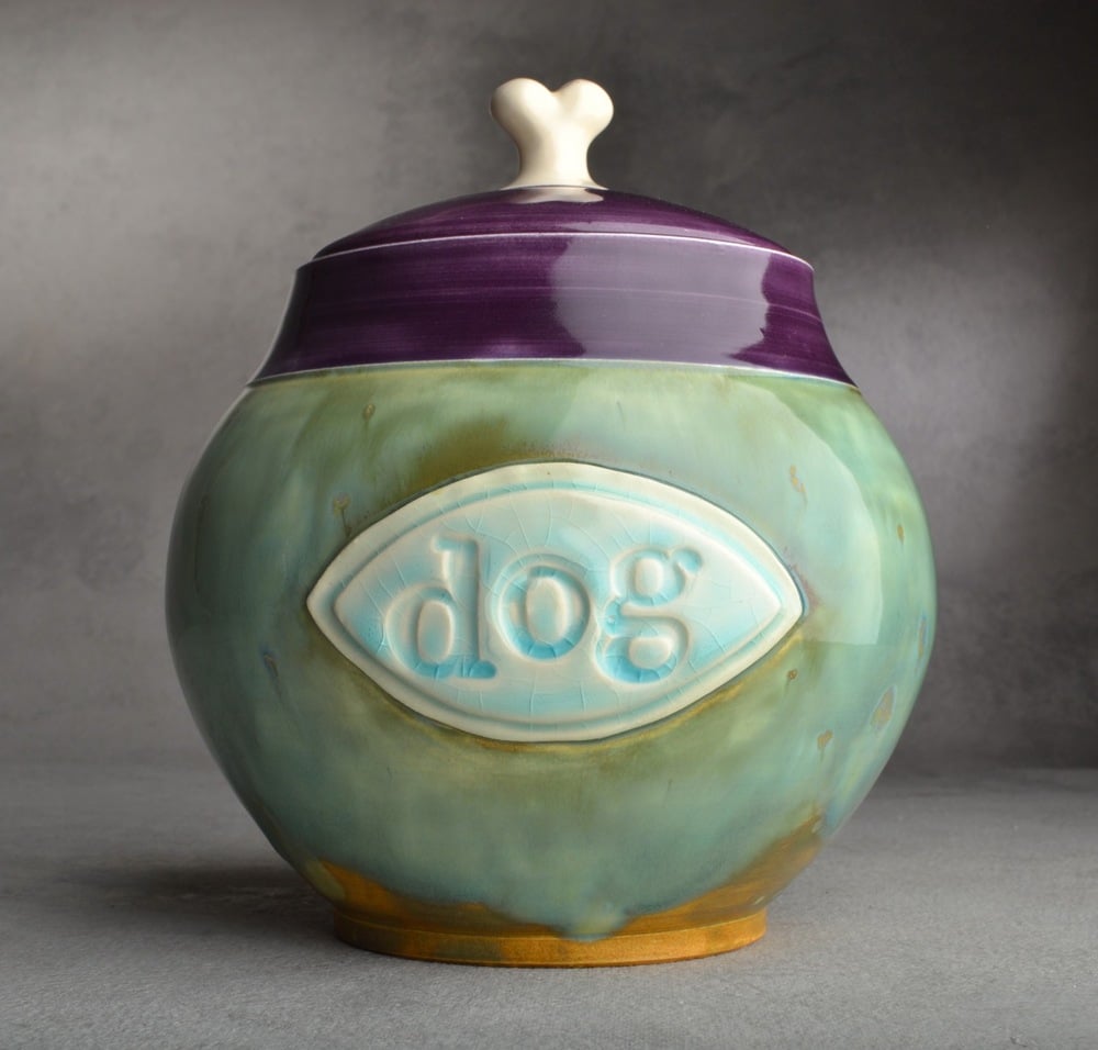 Image of Dog Treat Jar Stamped Dog Plaque 