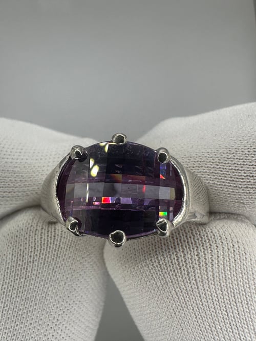 Image of Sterling Silver 925 Pixel Cut Purple Amethyst Ring 