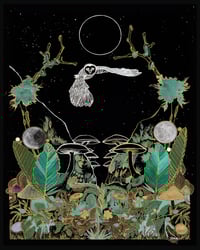 Image 1 of Owl and New Moon ~ line drawing, full color, or one-of-a-kind