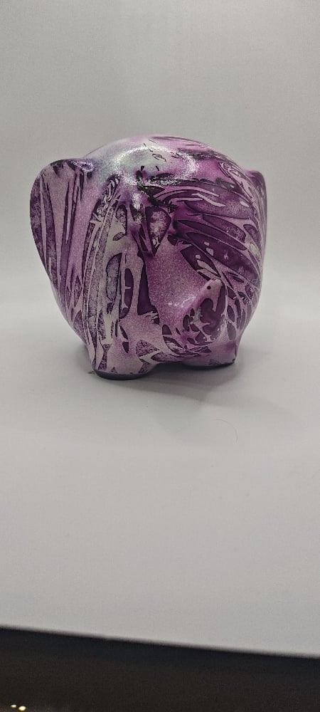Image of Hand-Painted Purple Ceramic Elephant – Upcycled Decor with Alcohol Ink Art