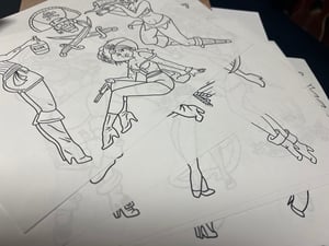 Image of 8”x10” Pin Up Travel Tattoo Flash 02 Std Cardstock 10 Sheet Set w/ Lines