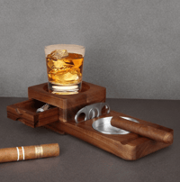 Image 4 of Ashtray Coaster Whiskey Glass Tray & Ash Tray w/h Cigar Cutter, Includes Drawer and Cigar Slot