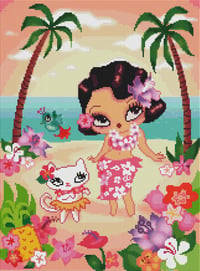 Image 2 of Hula Lulu’s Aloha Kitty Island Full Size Diamond Painting by Miss Fluff