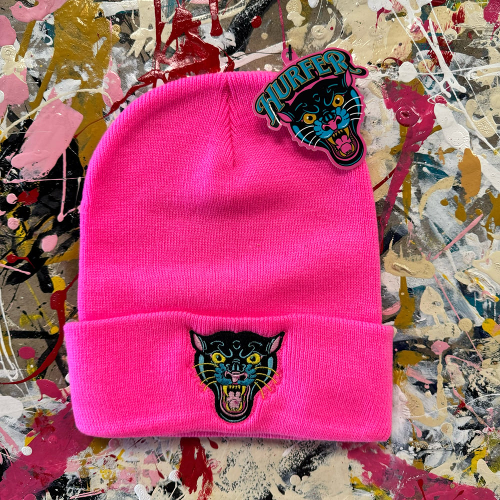 Neon pink panther beanie