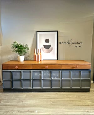 Image of Beautiful, Large Nathan Sideboard in Meridien Grey and Walnut with Copper