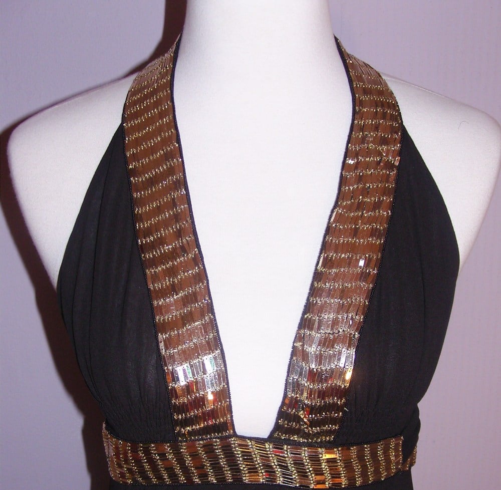 Image of Roberto Cavalli Empire Waist Evening Gown With Gold Trim