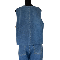 Image 2 of Reversible Upcycled Denim and Cream Textured Women’s Vest with Crochet  Appliqué - Size L 