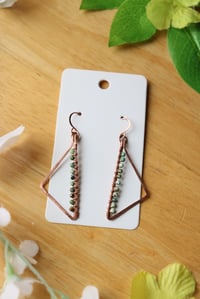 Image 2 of Turquoise + Copper Triangular Earrings